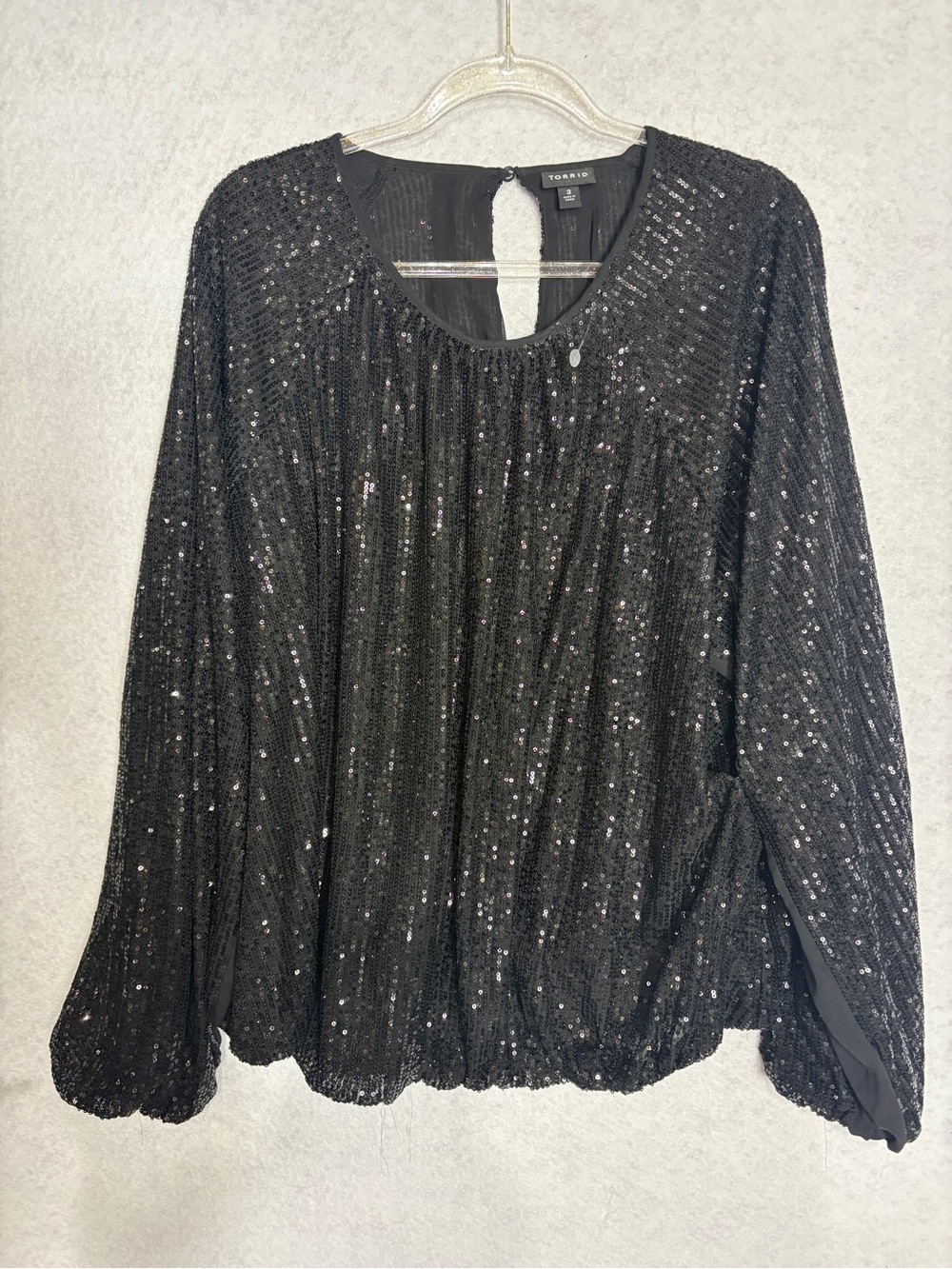 torrid Black Sequin Balloon-Sleeve Blouse